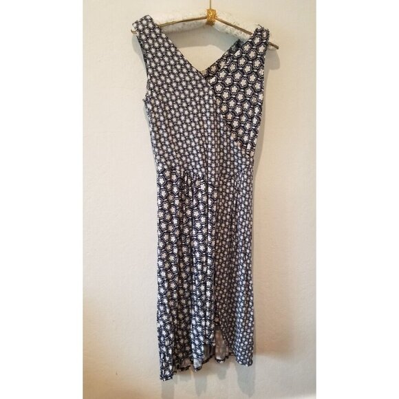 Boden Jennifer Jersey Dress Navy Printed Women V-Neck A-Line Sleeveless Stretch